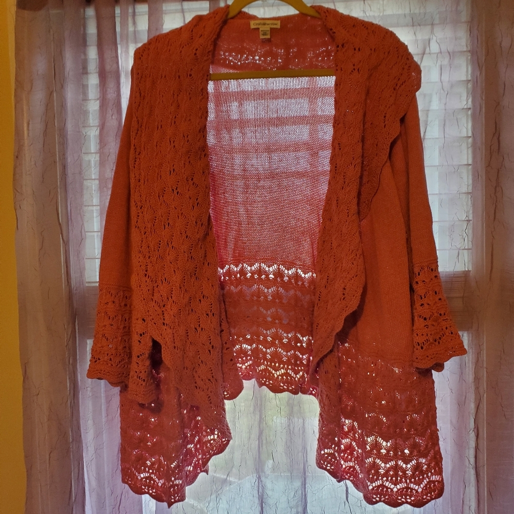 Croft & Barrow Open Knit Cardigan - Rust